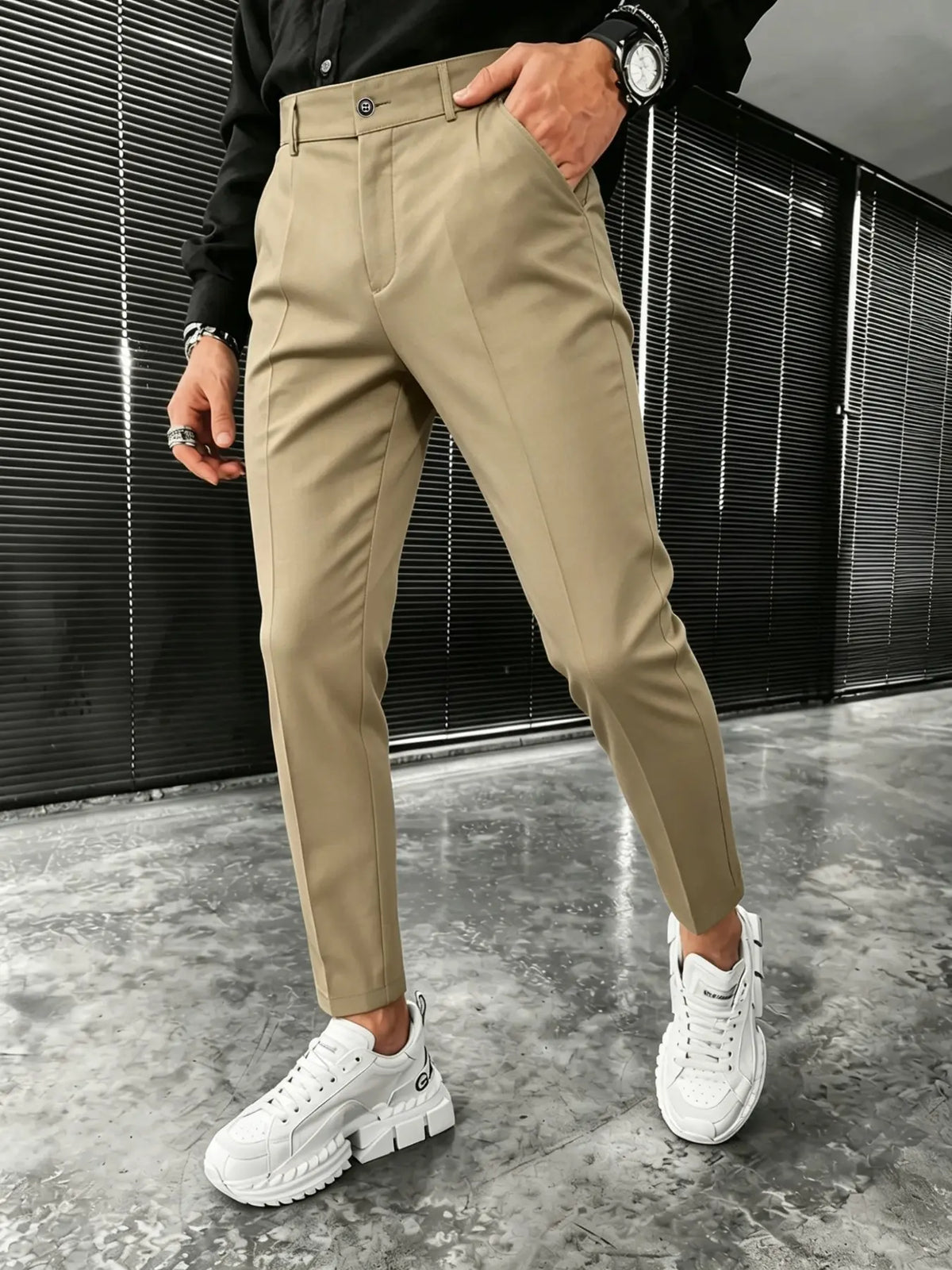 Men's Fashion Classic Business Casual Slim-Fit Suit Pants, Office Pants, Business Work Trousers, Menswear, Versatile Business Essential, Plain Pattern, All Seasons Wear, Comfortable and Stylish
