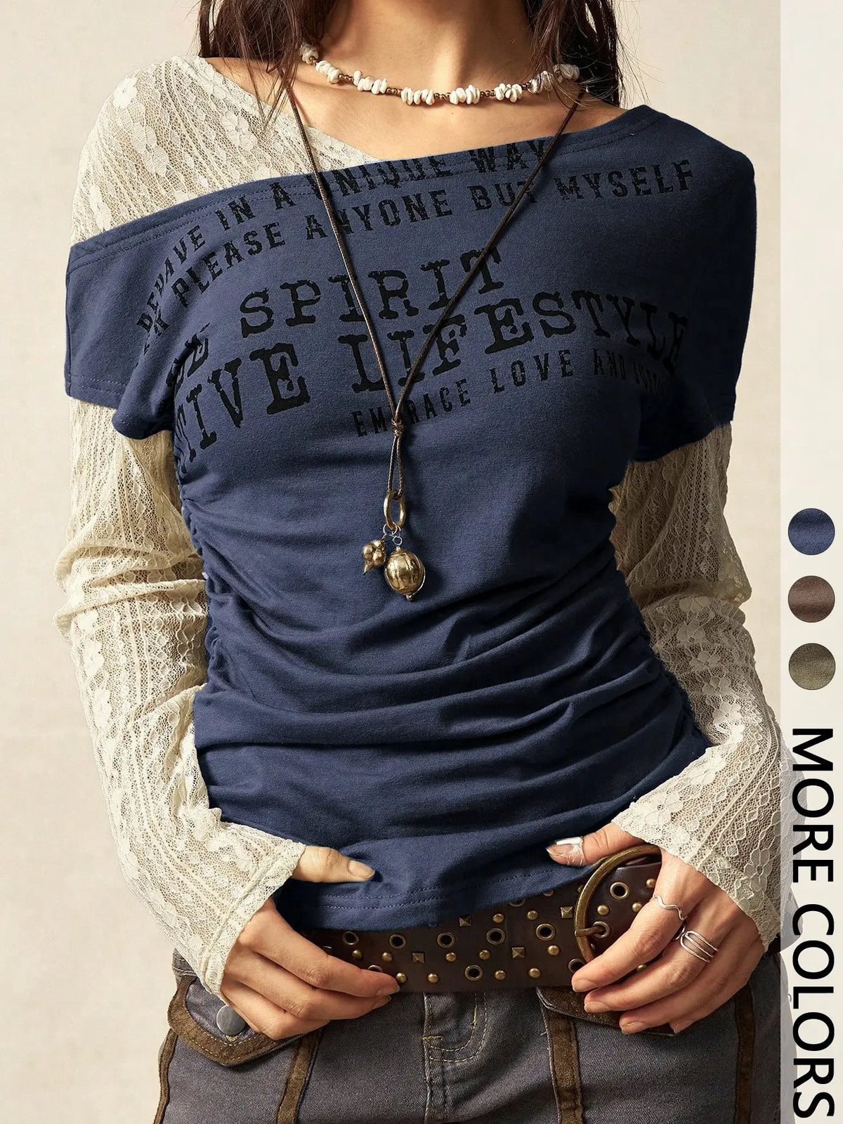 Letter Print Faux Two-Piece Long-Sleeve Fitted T-Shirt, American Vintage Style, Casual Daily Wear, Streetwear, Men's Clothing