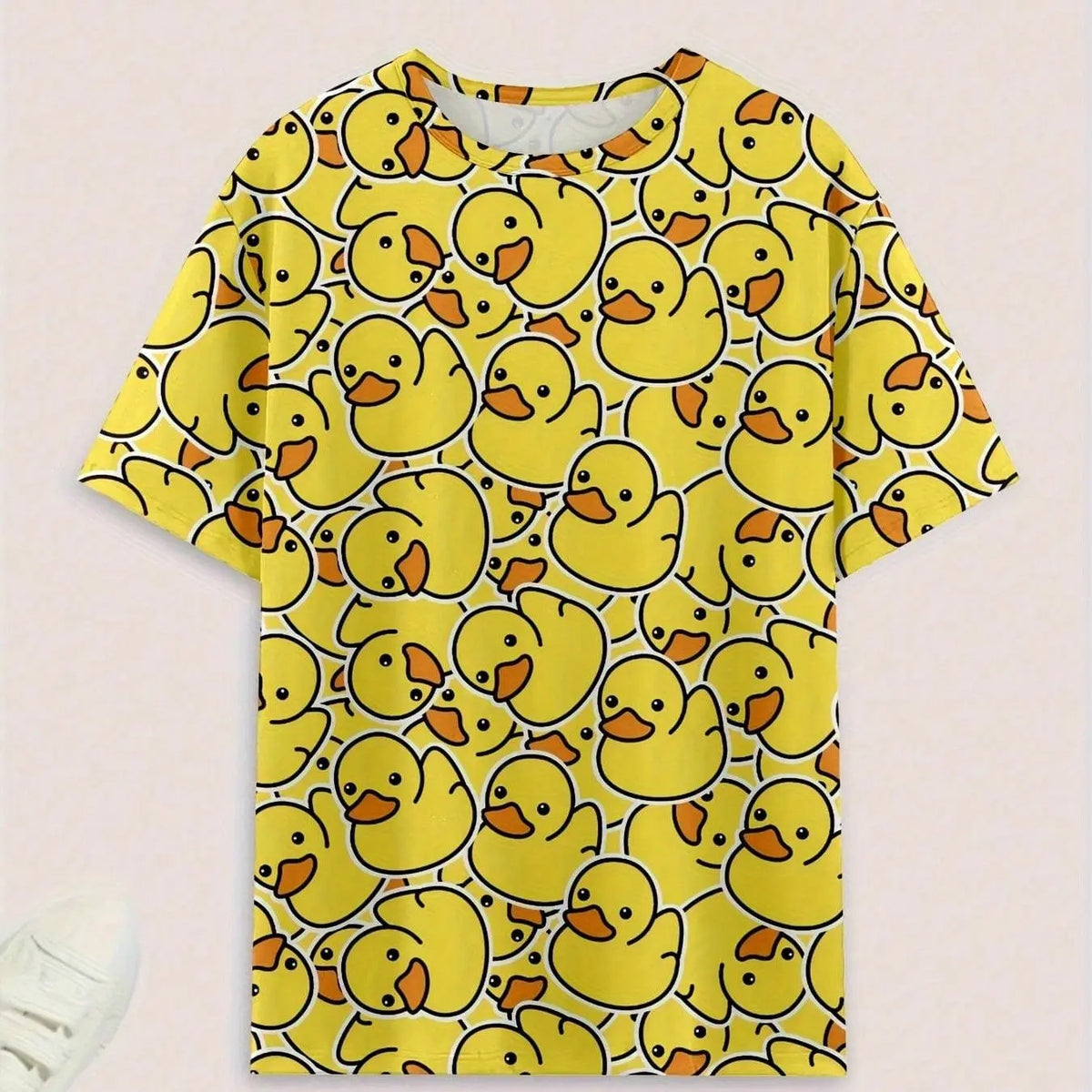 Men's Casual Plaid Sleepwear Set, Loungewear Pajama, Comfortable Polyester and Spandex Blend, Round Neck T-Shirt, Duck Print Shorts, Spring/summer/autumn