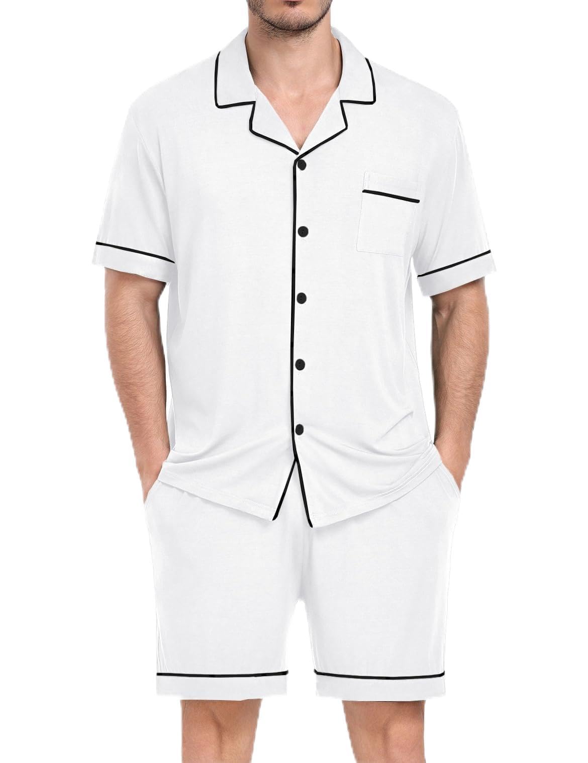 Mens 2 Piece Short Sleeve Button Down Pajama Set, S-3XL