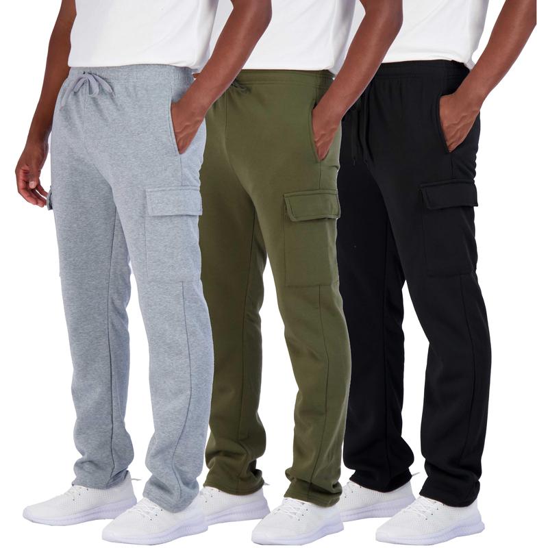 Real Essentials 3 Pack: Men's Tech Fleece Open Bottom Cargo Sweatpants with Pockets (Available In Big & Tall)