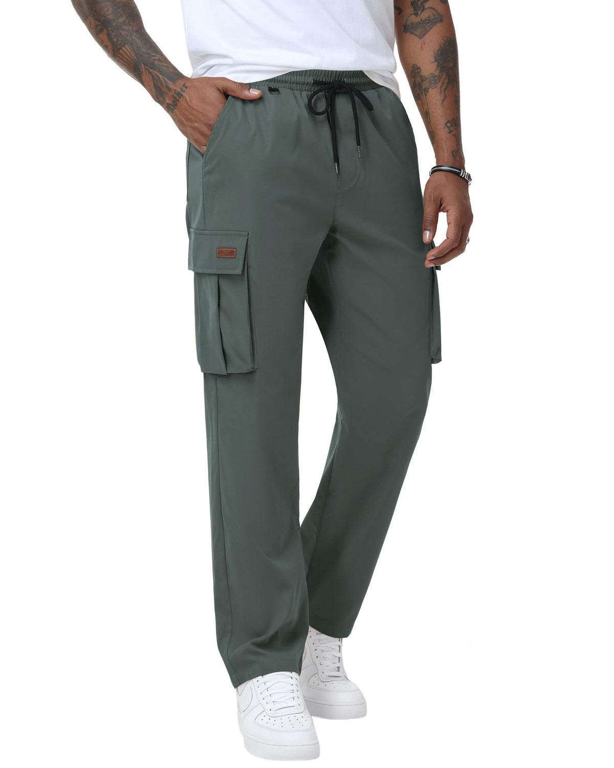 Ntrlv Men's Cargo Pants Drawstring Elastic Waist Multi Pockets