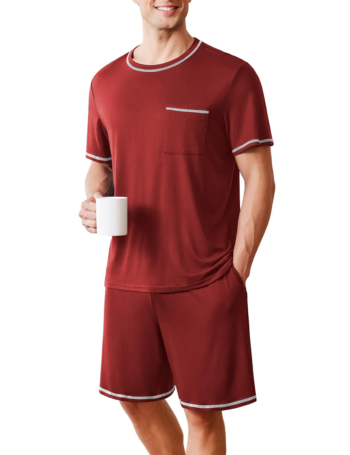 Ekouaer Men's Pajamas Set Casual Short Sleeve Shirts and Shorts Soft 2 Piece Loungewear With Pockets