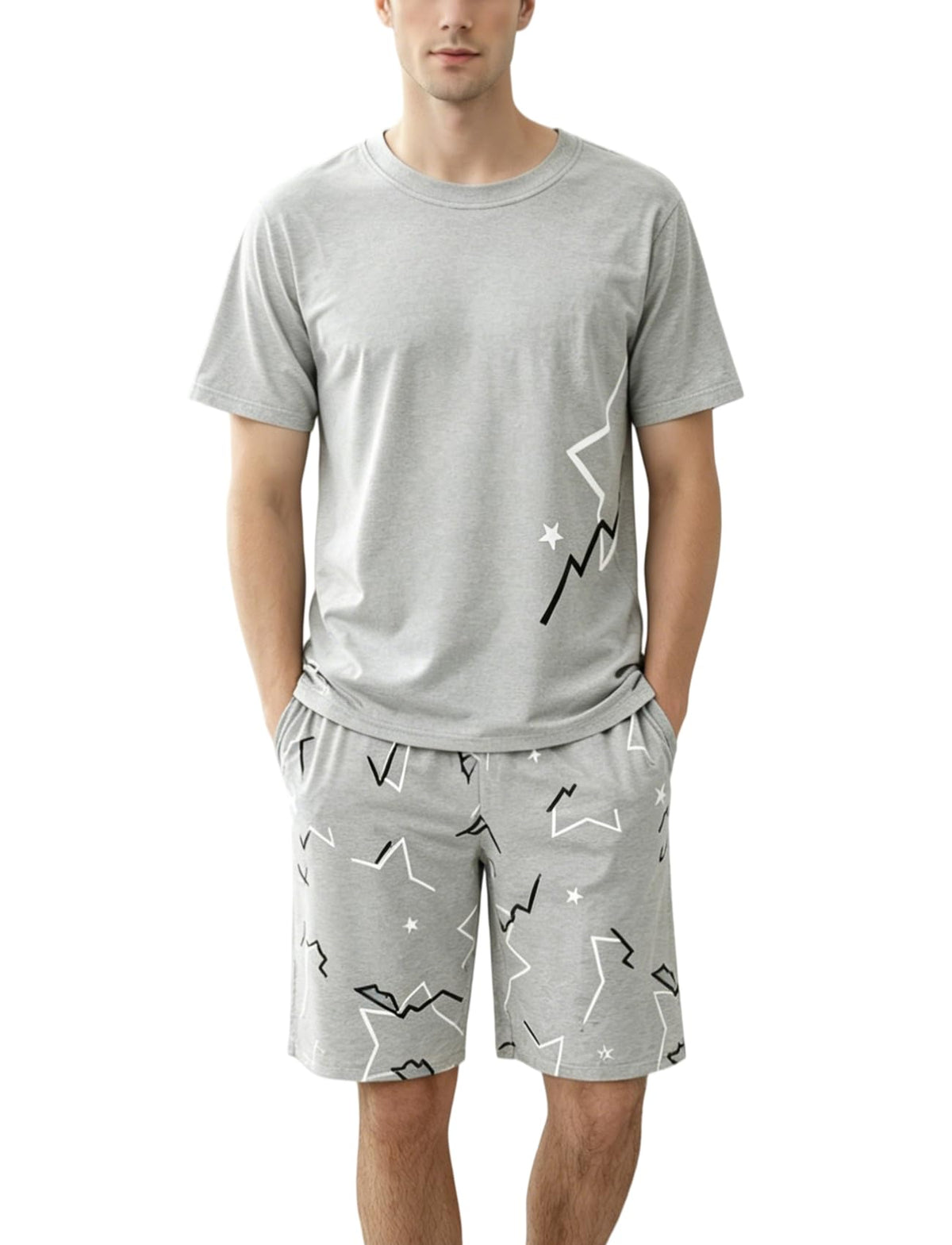 Men's Short Sleeve Pajama Set Summer Breathable Soft Sleepwear Loungewear Cozy PJs