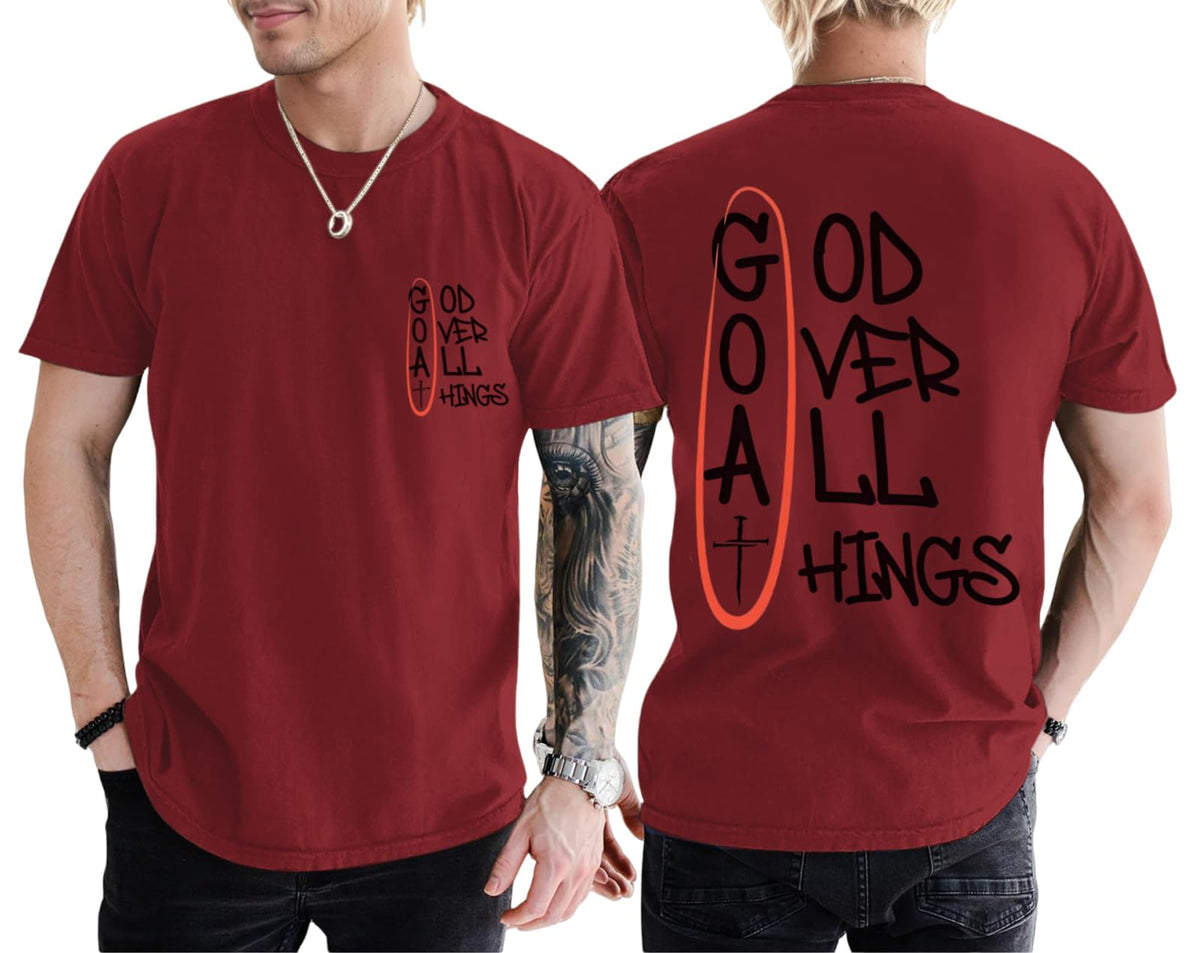 Christian God Over All Things Shirt for Men Jesus Religious Shirts Faith Bible Verse Tshirt Cross Graphic Tee Top