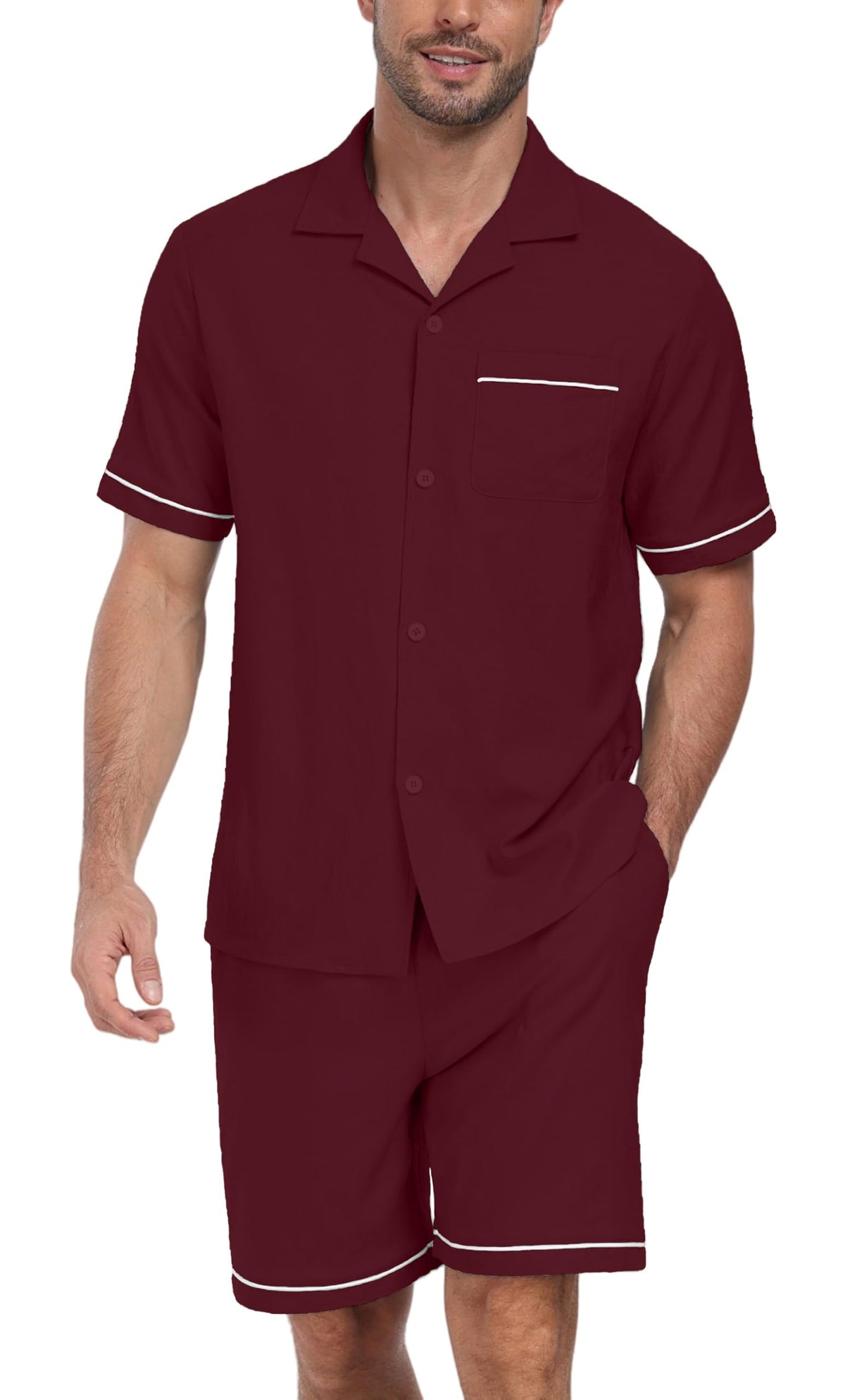 PrinStory Men's Pajamas Set Short Sleeve Sleepwear Pjs Lightweight Two-Pieces Pajama Comfy Loungewear with Pockets S-2XL