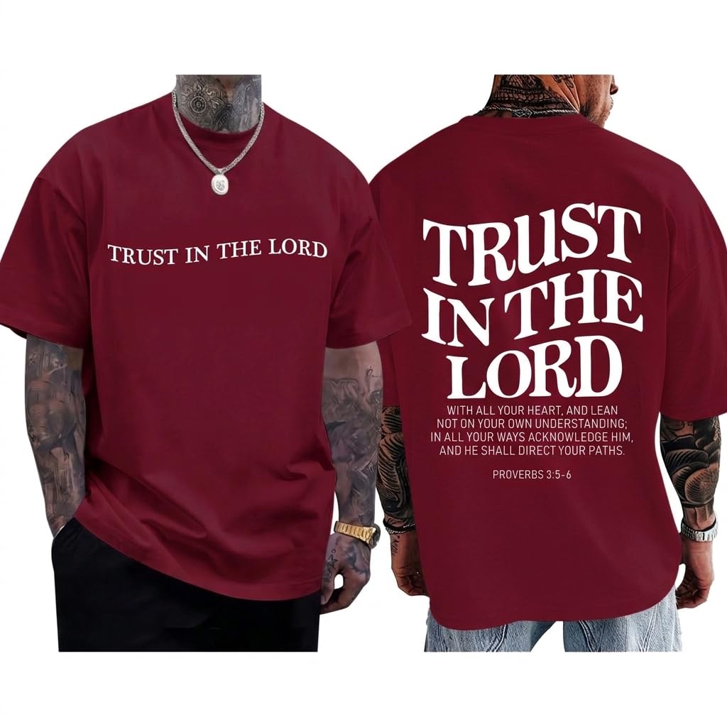 Christian Jesus Shirts for Men Trust in The Lord Tshirt God Faith Religious Bible Verse Oversized Graphic Cotton Tees