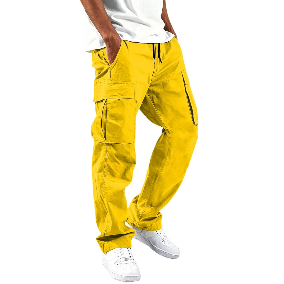 Mens Cargo Pants Relaxed Fit Elastic Waist Drawstring Straight Leg Hiking Workout Outdoor Joggers with Pockets