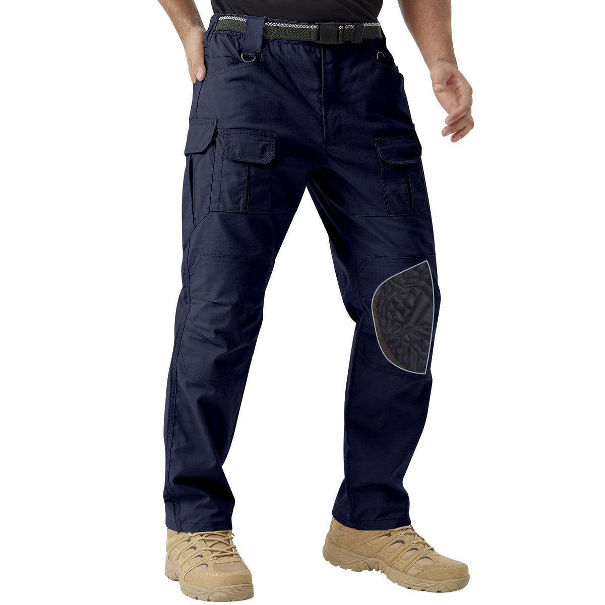 Men's Stretch Tactical Work Pants with Removable Knee Pads, Water-Resistant Ripstop Cargo Pants for Outdoor & Hiking