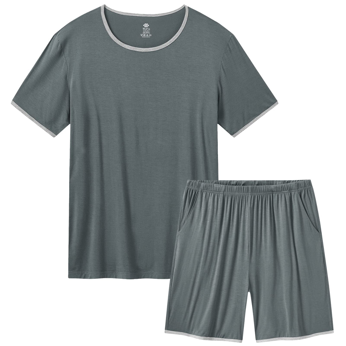 MoFiz Men's Pajamas Set Summer Sleepwear Pjs Soft Short Sleeve Shirts and Shorts 2 Piece Lougewear with Pockets S-3XL