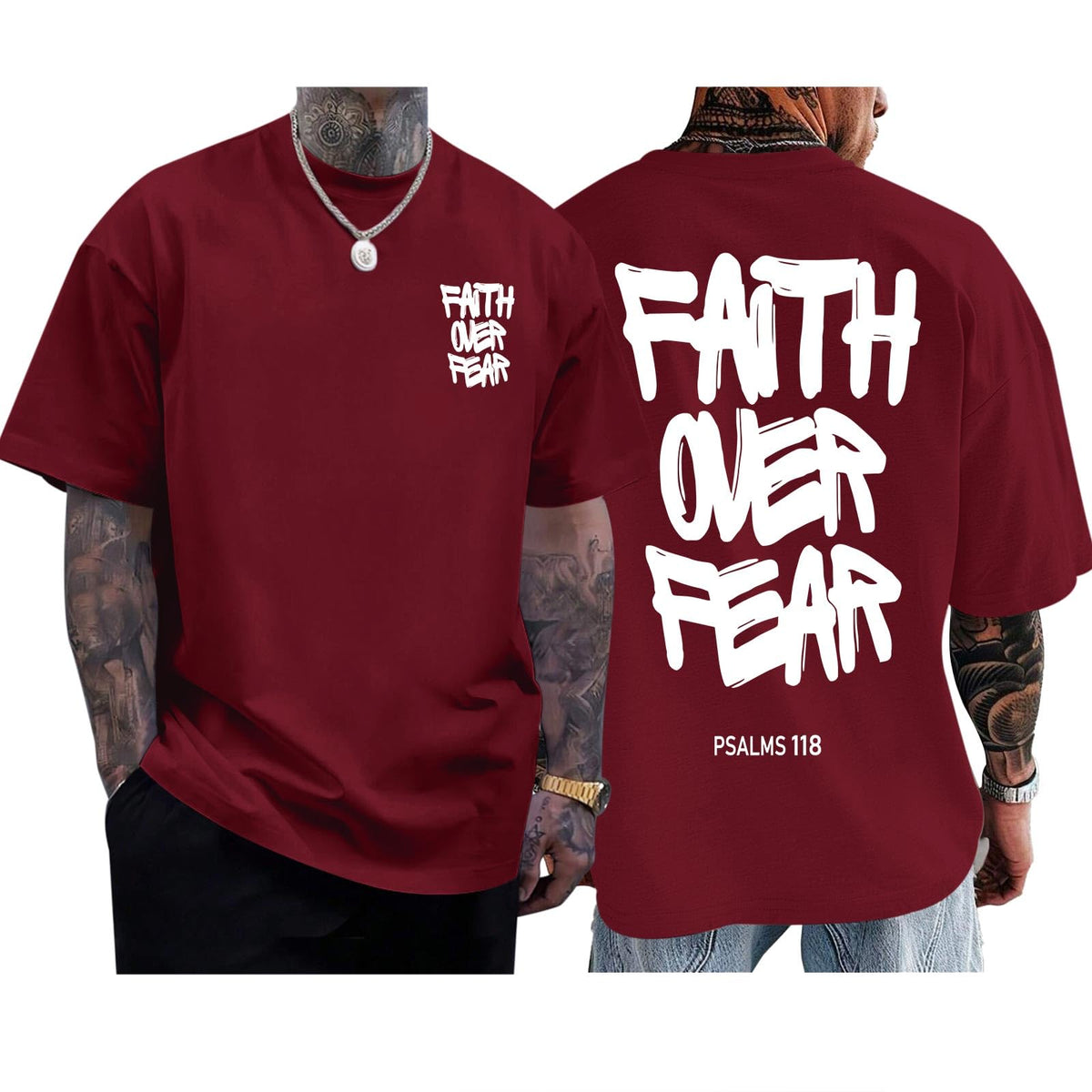 Christian Faith Over Fear Shirts for Men Jesus Religious Shirt Inspirational Oversized Graphic Tees God T-Shirt Tops