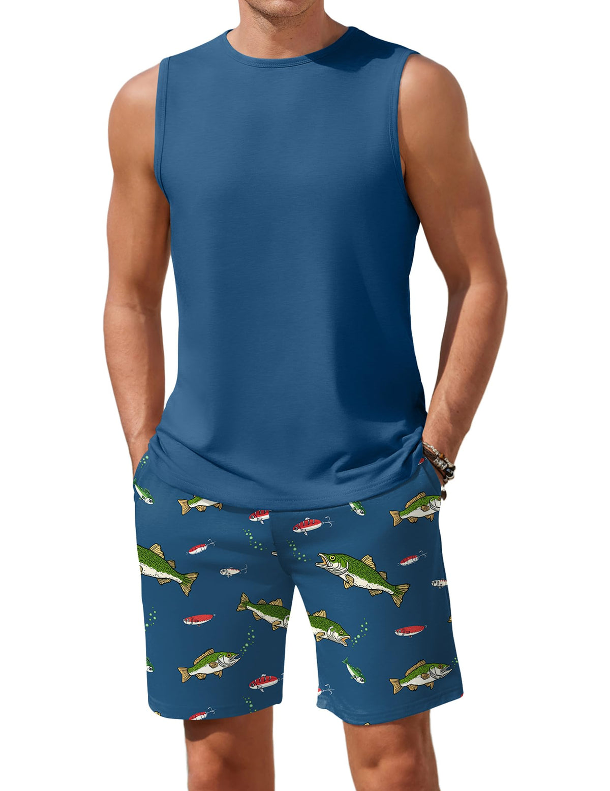 Ekouaer Men's Pajamas Set 2 Piece Workout Tank Top Pjs Shorts Sets S-XXL