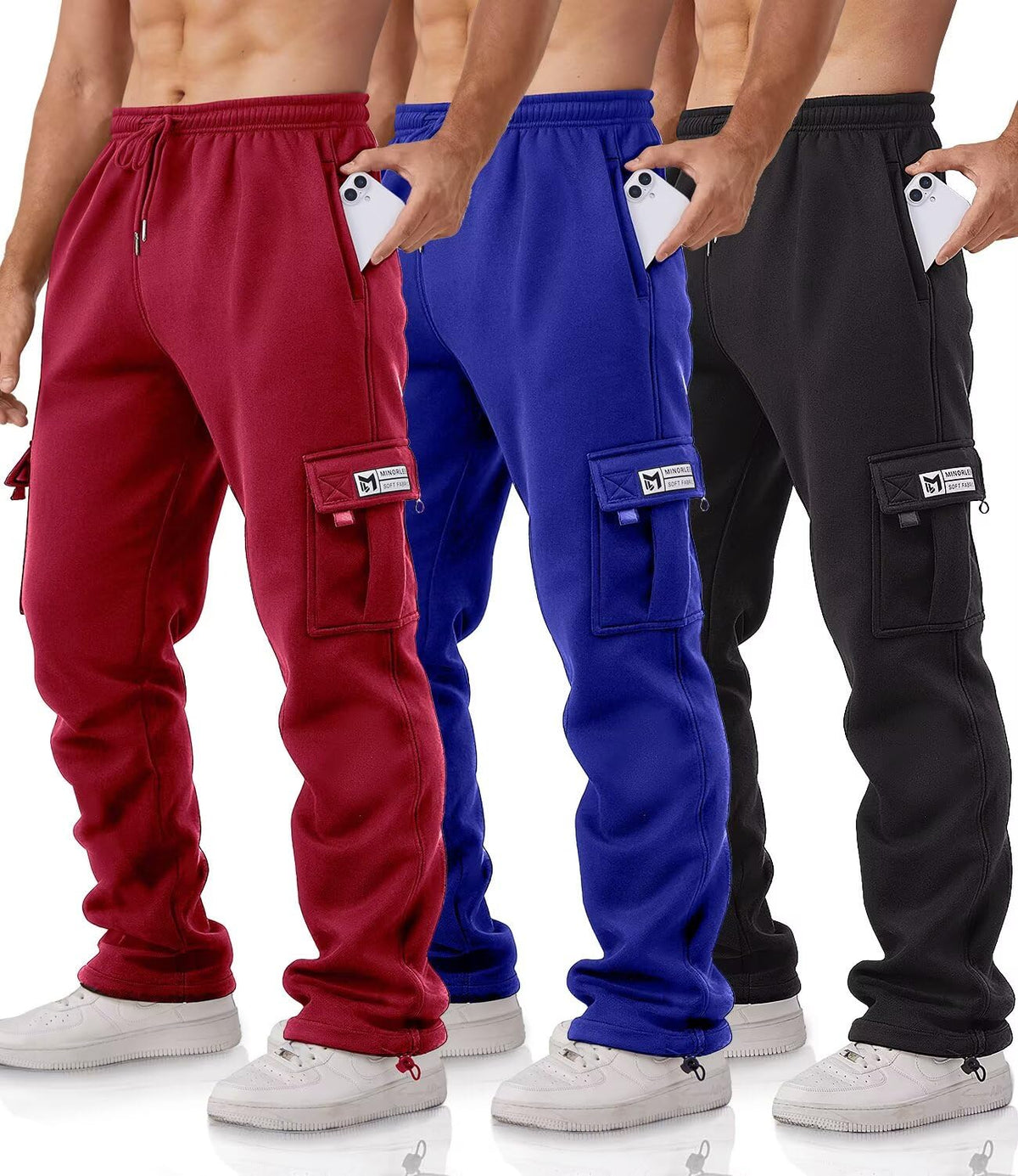 Cargo Pants for Men 3 Pack Relaxed Fit Mens Joggers with Pockets,Fleece Hiking Tactical Workout Pants Casual