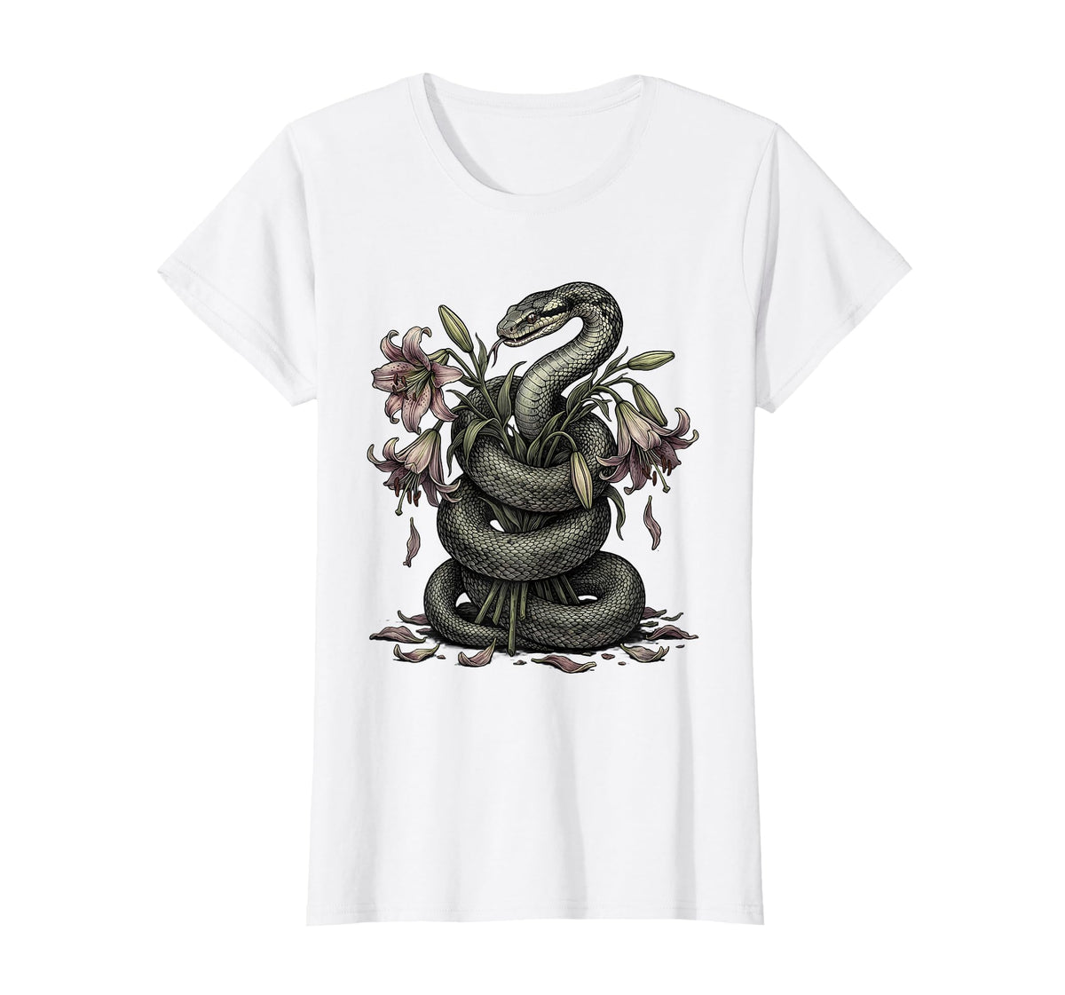 Snake and Wilting Lily Bouquet Emo Graphic T-Shirt