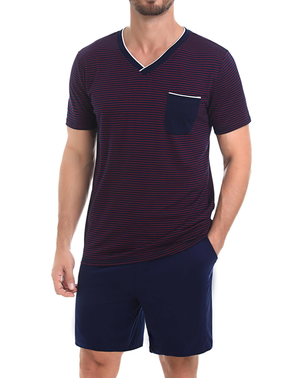 Sykooria Men's Pajama Sets Cotton Loungewear Pjs Shorts Sets 2 Piece Short Sleeve Sleepwear With Pockets S-3XL