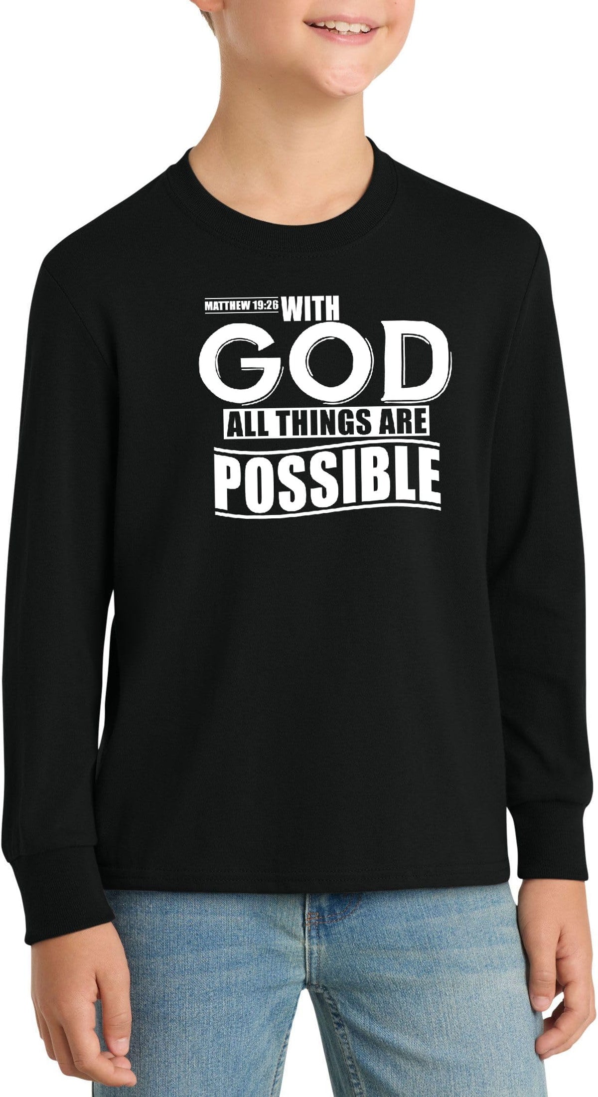 with God All Things are Possible Matthew 19:26 Top Inspirational Bible Verse Graphic Cotton Tee Adult Youth Tall Men Women