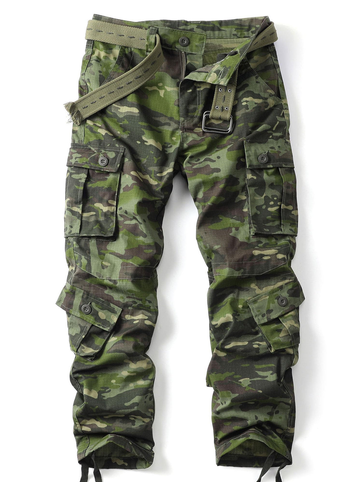 Men's Camo Cargo Work Pants Ripstop Lightweight Wild Army Military BDU Outdoor Trousers with 8 Pocktets (No Belt)