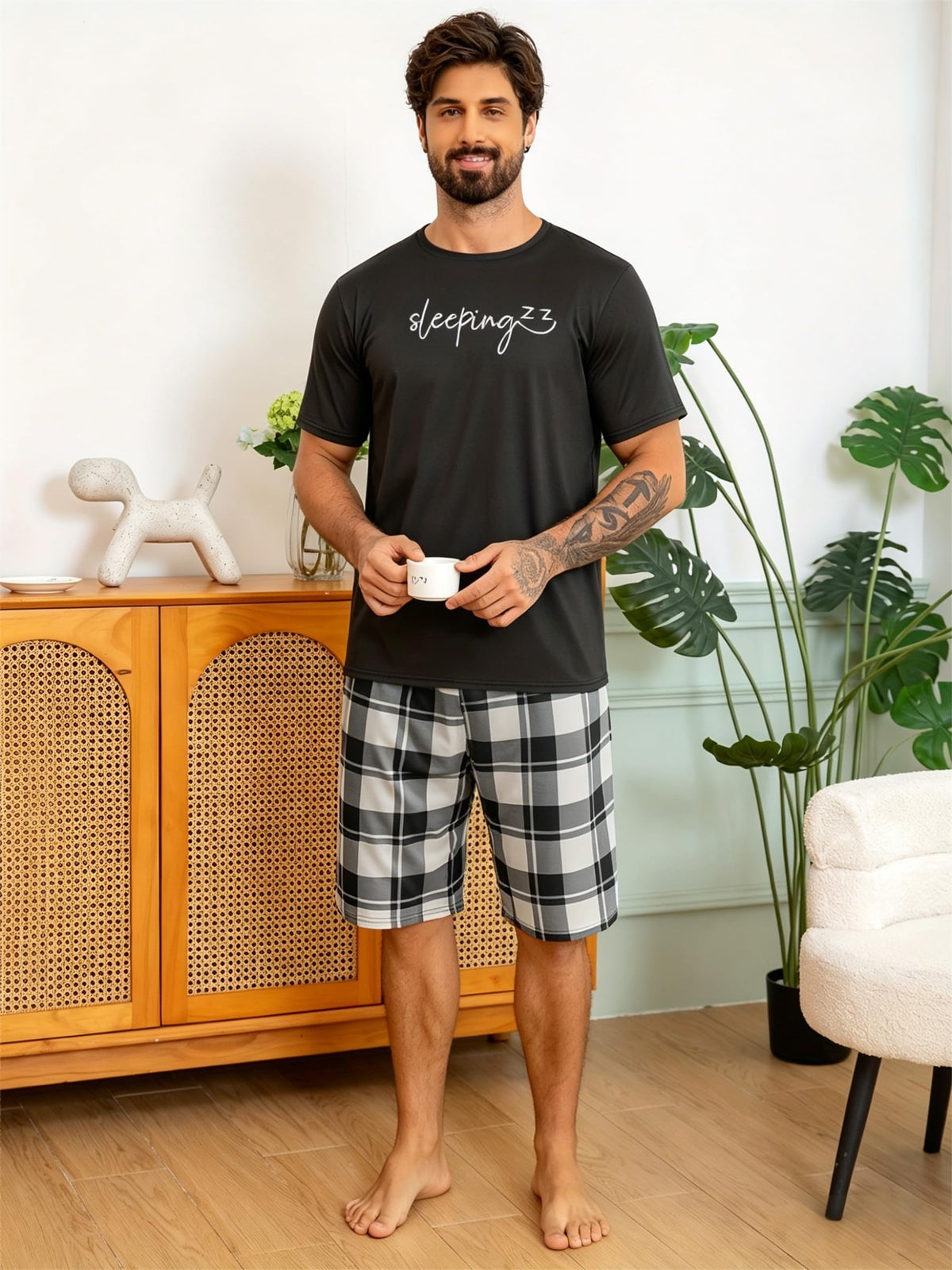 Men's Summer Pajamas Set Men Short Sleeves Shorts Sleepwear Men Casual Set