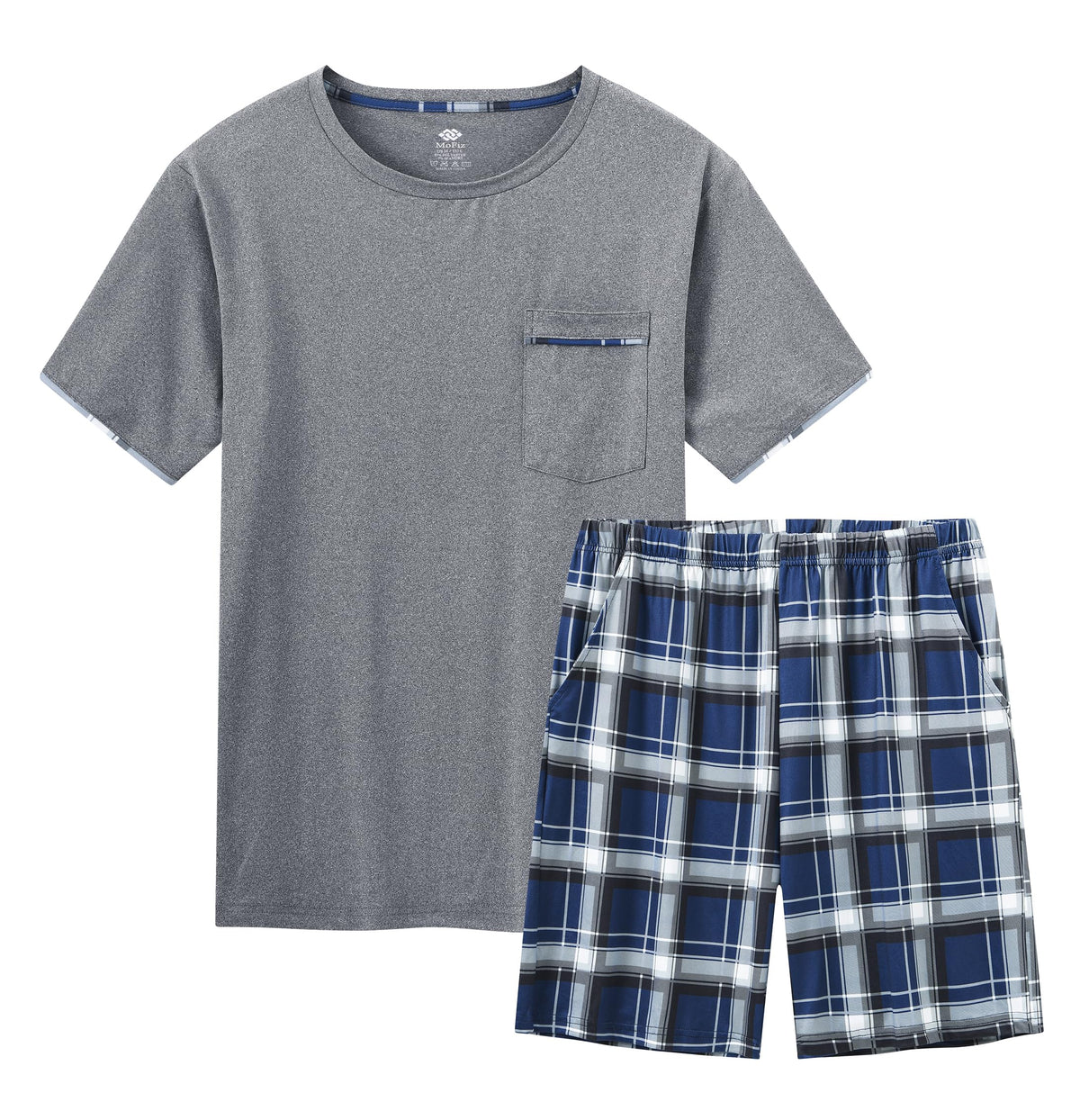 MoFiz Mens Pajamas Set Summer Pjs Sleepwear Short Sleeve Shirt and Shorts Lightweight Soft Loungewear with Pockets S-3XL