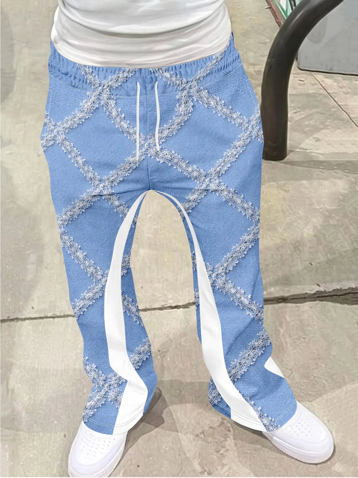 Men's Vintage Bell Bottomed Pants, Luxe Texture Print, Drawstring Sporty Long Pants, 3D Soft Breathable Fabric, Casual Daily Wear, Drawstring Casual Trousers