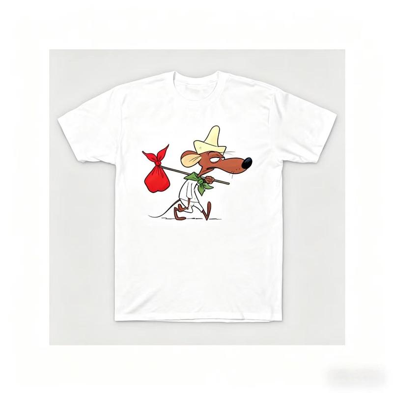 Men's 100% Cotton Round Neck Classic Casual Short-Sleeve T-Shirt - Digital Cartoon Print Streetwear Top, Unisex Design Fabric for 1 Target Scenario