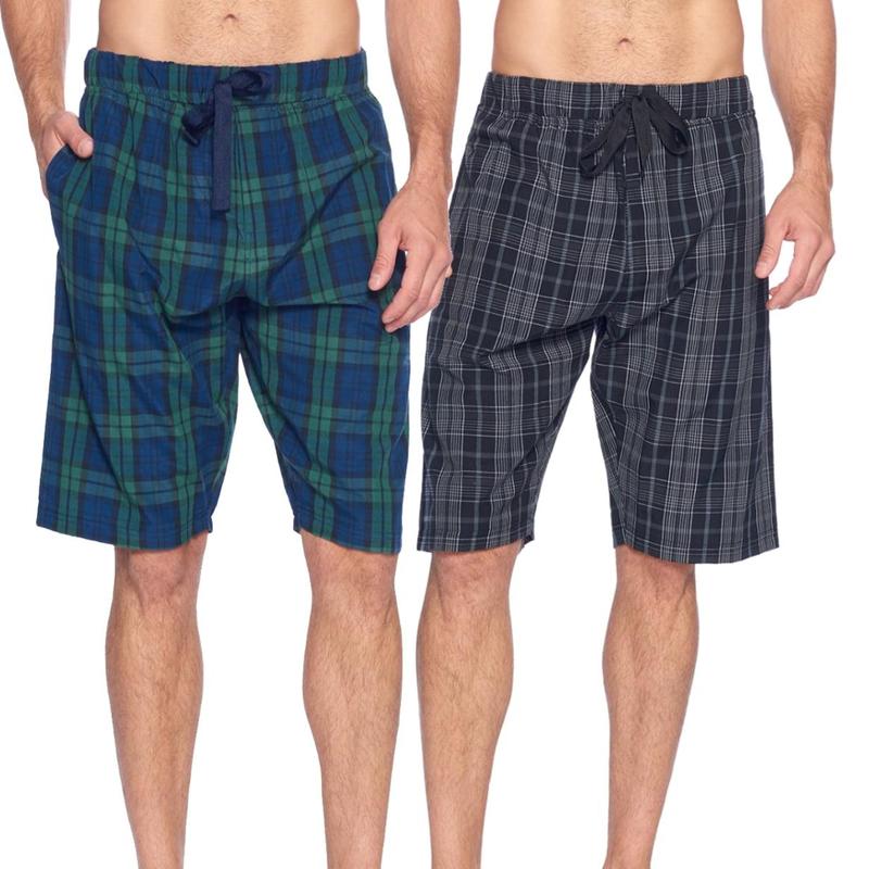 Ashford & Brooks Men's 2-Pack Comfy Cotton-Polyester Sleep Shorts - Roomy Fit, Moisture-Wick, Contrast Ribbon, Pockets, Drawstring, Adjustable Bottom Men's Shorts, All-Season Nightwear Pants & Casual Loungewear (Great for Father’s Day, Birthdays)