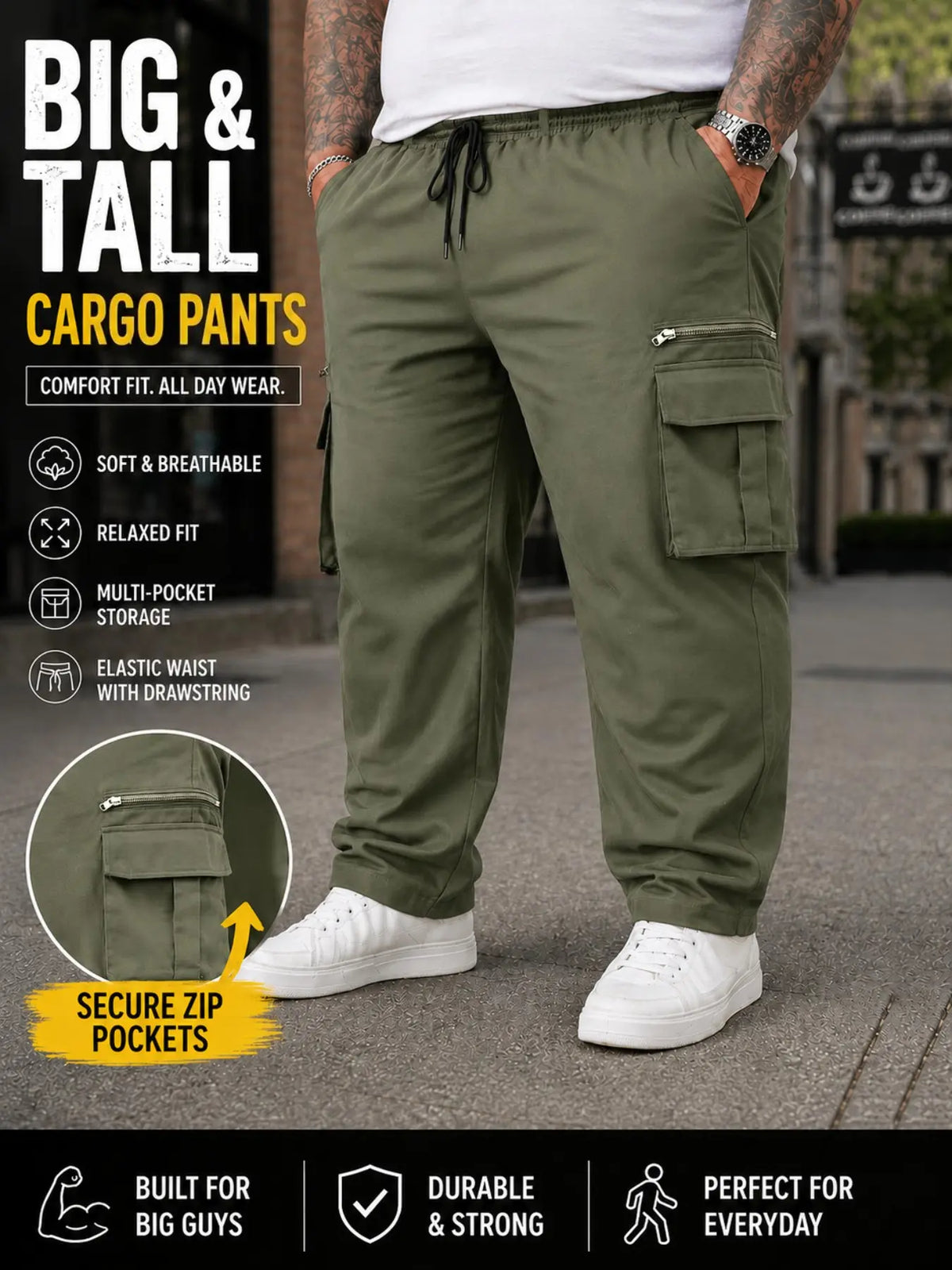 Men's Plus Size Casual Straight Leg Cargo Trouser Pants with Multiple Pockets, Comfortable & Durable for Daily Wear & Outdoor Activities Multi Pocket Trousers