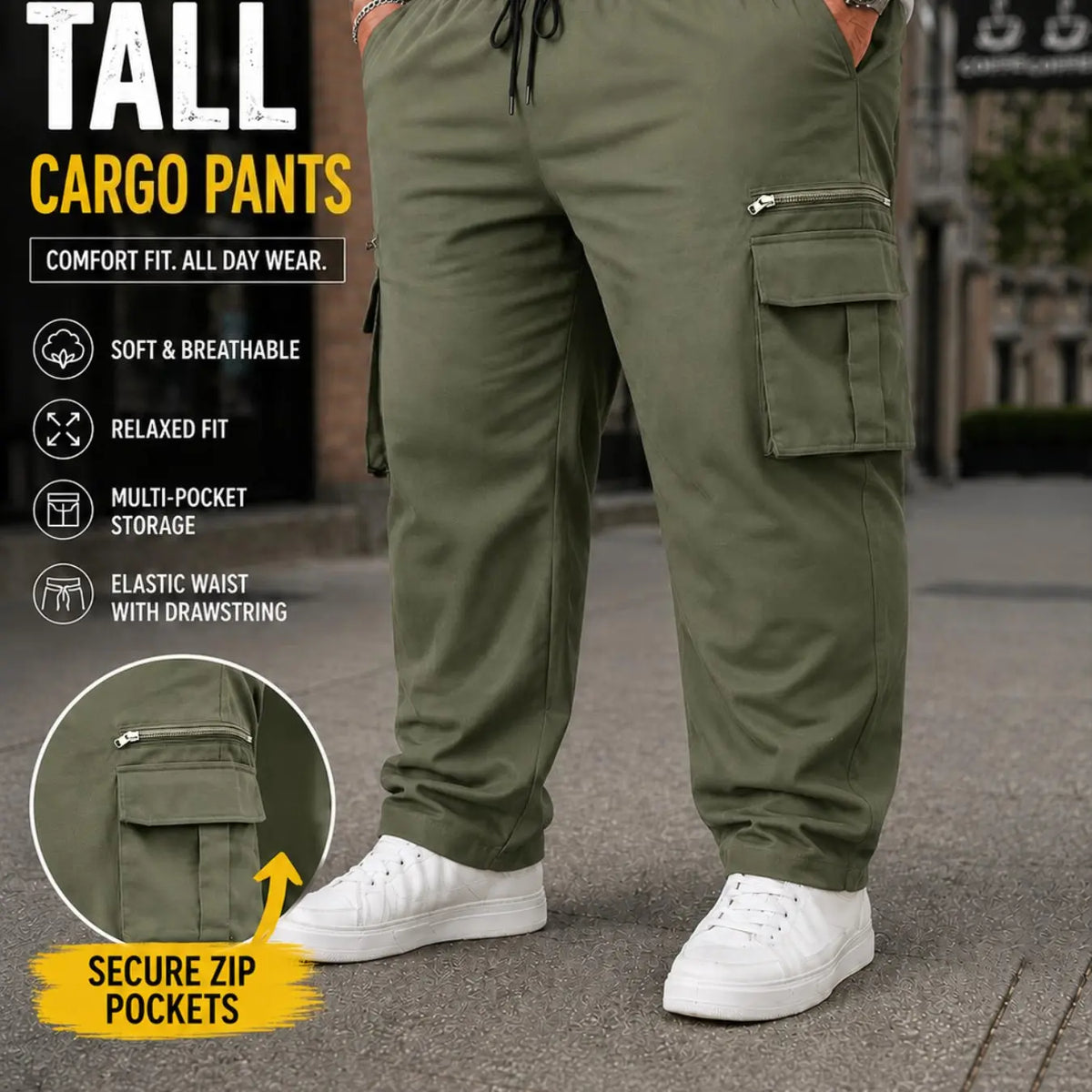 Men's Plus Size Casual Straight Leg Cargo Trouser Pants with Multiple Pockets, Comfortable & Durable for Daily Wear & Outdoor Activities Multi Pocket Trousers