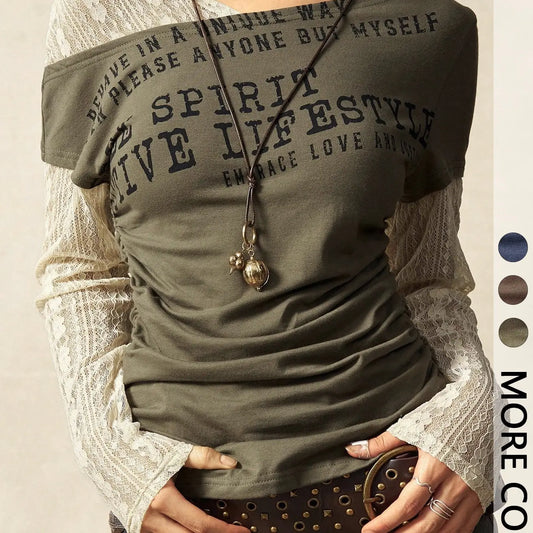 Letter Print Faux Two-Piece Long-Sleeve Fitted T-Shirt, American Vintage Style, Casual Daily Wear, Streetwear, Men's Clothing