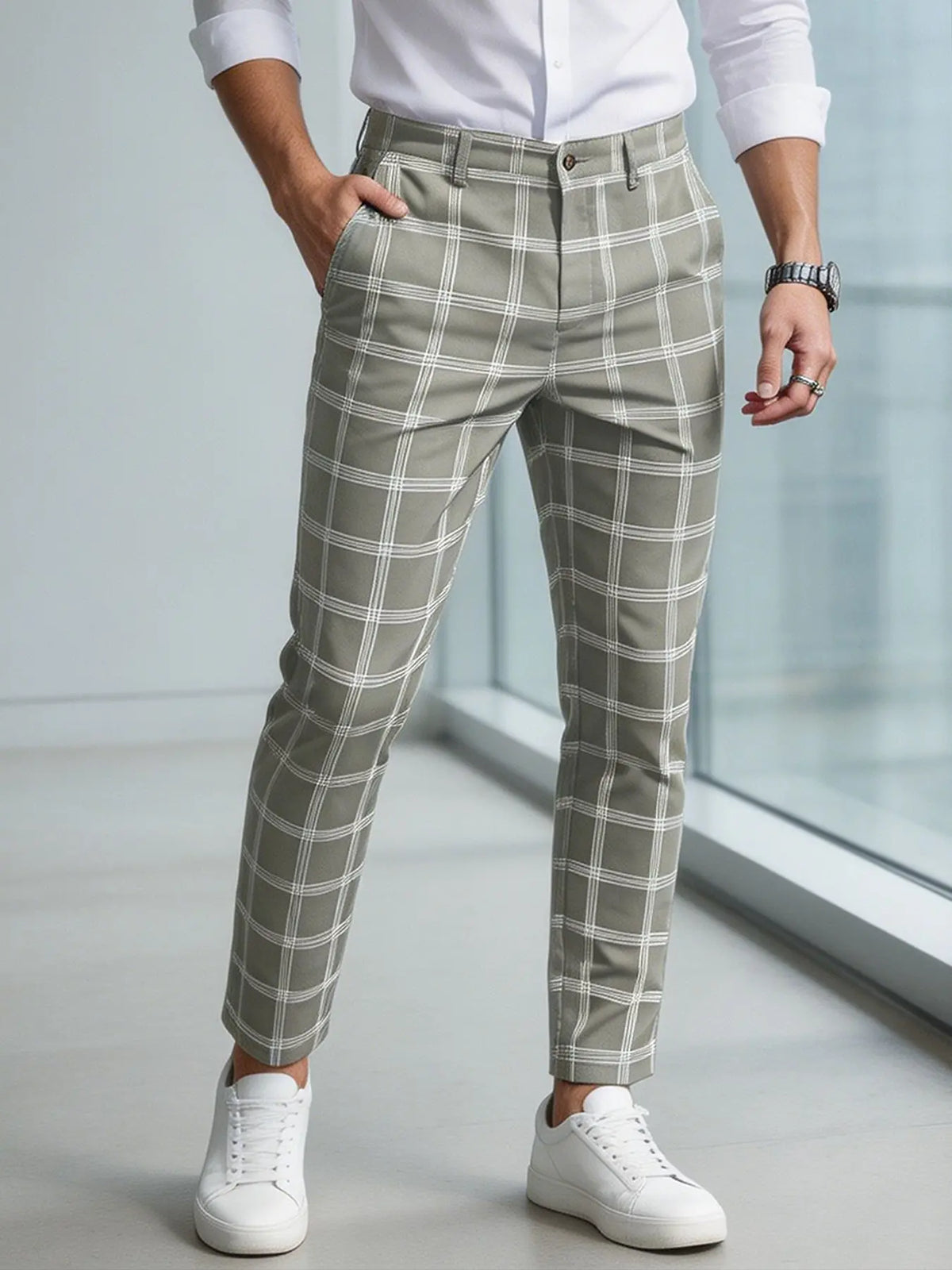 Men's Plaid Checked Suit Pants, Business Casual Slim-Fitting Long Pants, Versatile Office Wear, All-Season Fashionable Trousers, Casual Slacks, Casual Work Pant