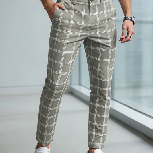 Men's Plaid Checked Suit Pants, Business Casual Slim-Fitting Long Pants, Versatile Office Wear, All-Season Fashionable Trousers, Casual Slacks, Casual Work Pant