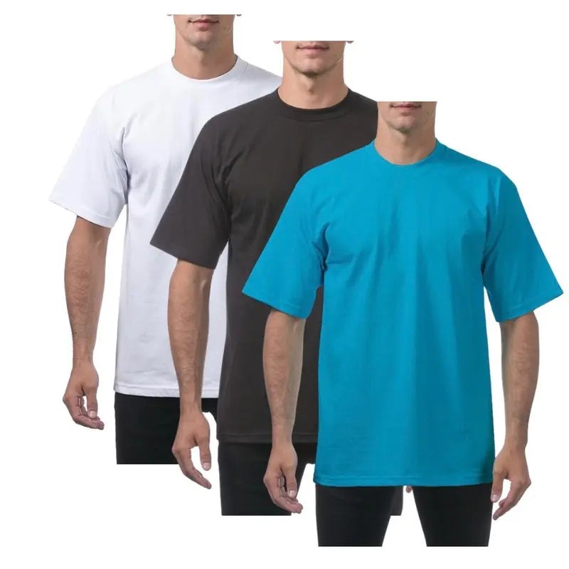 Pro Club 3-Pack Men's Thick Cotton Crew Neck Short Sleeve Tops, Casual Plain Classic Collar Day T-Shirts
