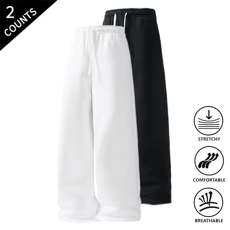 Men’s 2-Pack Baggy Polyester Sweatpants - Drawstring Waist Adapts to Your Fit, Mid-Waist, Loose-Fit, Plain, Stylish, Soft, Breathable, Streetwear Look, Easy Vibe, Athletic Casual Pants for Summer (2-Pack Value for Backup Casual Days)