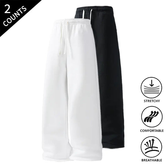 Men’s 2-Pack Baggy Polyester Sweatpants - Drawstring Waist Adapts to Your Fit, Mid-Waist, Loose-Fit, Plain, Stylish, Soft, Breathable, Streetwear Look, Easy Vibe, Athletic Casual Pants for Summer (2-Pack Value for Backup Casual Days)