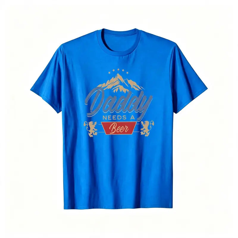 Daddy Needs A Beer Vintage 100%cotton T-Shirt | 180G Heavyweight Cotton | Oversized Boxy Fit Retro Streetwear Casual Crewneck Menswear Tops