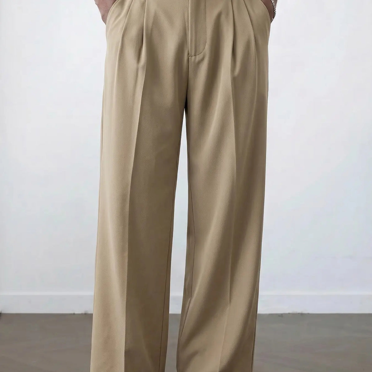 Men's Old Money Suit Pants, Classic Solid Color Elastic Waist Wide Straight Leg, Pleated Flat Front Business Trousers, Versatile for Work & Daily Formal Outfit, Spring Summer Fall
