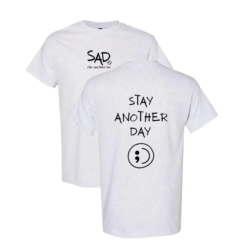 Stay Another Day Men's Cotton Graphic T-Shirt - Short-Sleeve, Loose Fit, Round Neck Crewneck, Minimalist Casual Positivity Graphic Mental Health Awareness Menswear Top, Tshirt