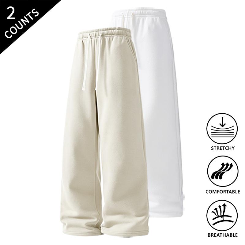 Men’s 2-Pack Baggy Polyester Sweatpants - Drawstring Waist Adapts to Your Fit, Mid-Waist, Loose-Fit, Plain, Stylish, Soft, Breathable, Streetwear Look, Easy Vibe, Athletic Casual Pants for Summer (2-Pack Value for Backup Casual Days)
