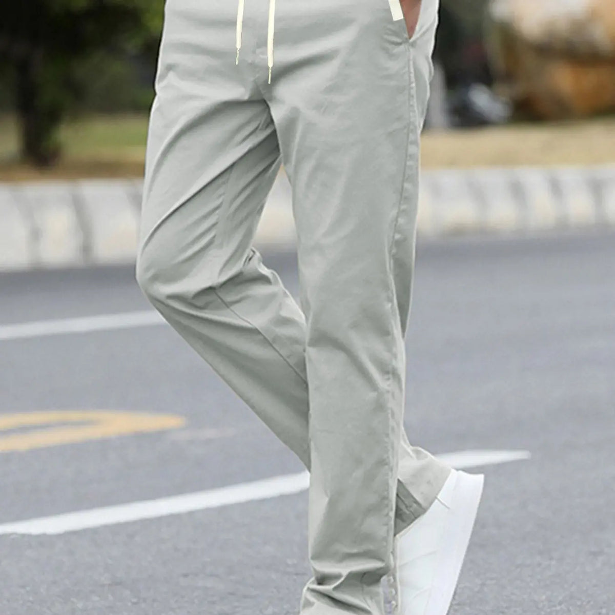 Men's Solid Color Drawstring Waist Pants with Side Pockets, Adjustable Waist Trousers, Casual Fitted Trousers for All Seasons, Comfortable Everyday Wear, Casual Elastic Waist, Casual Comfy Fit