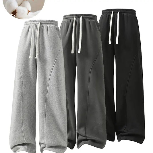 Men's Fleece Thermal Lined Sweatpants  Oversize Drawstring Waist Casual Loose Pants for Fall Winter School Season Daily Wear Stylish Menswear