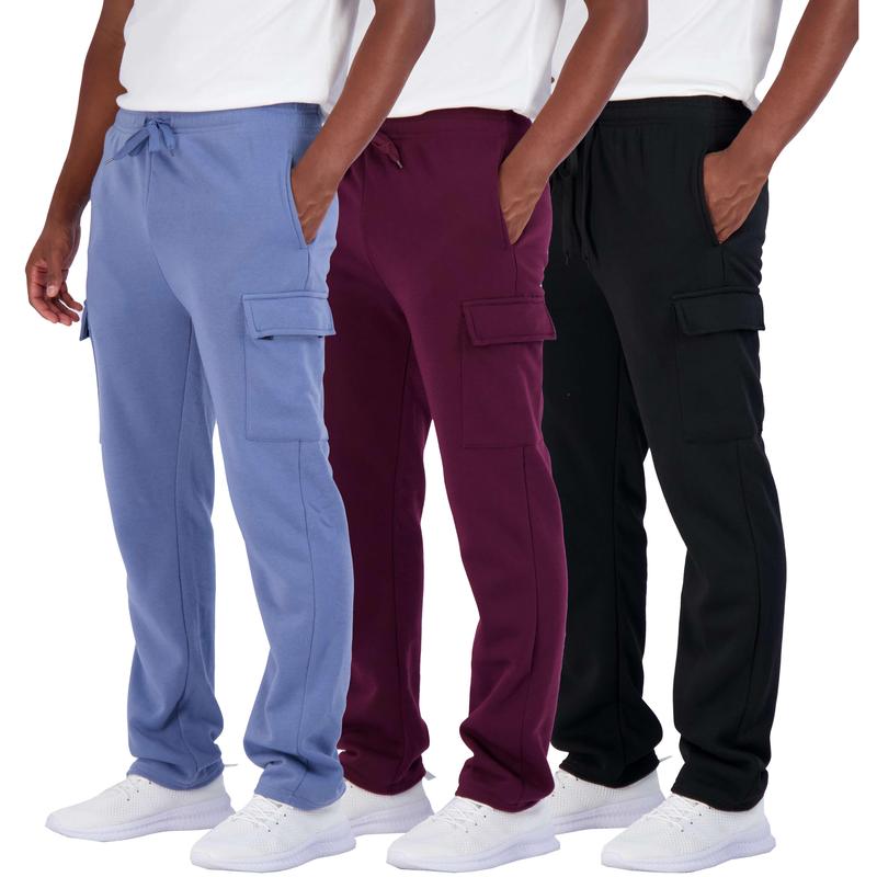 Real Essentials 3 Pack: Men's Tech Fleece Open Bottom Cargo Sweatpants with Pockets (Available In Big & Tall)