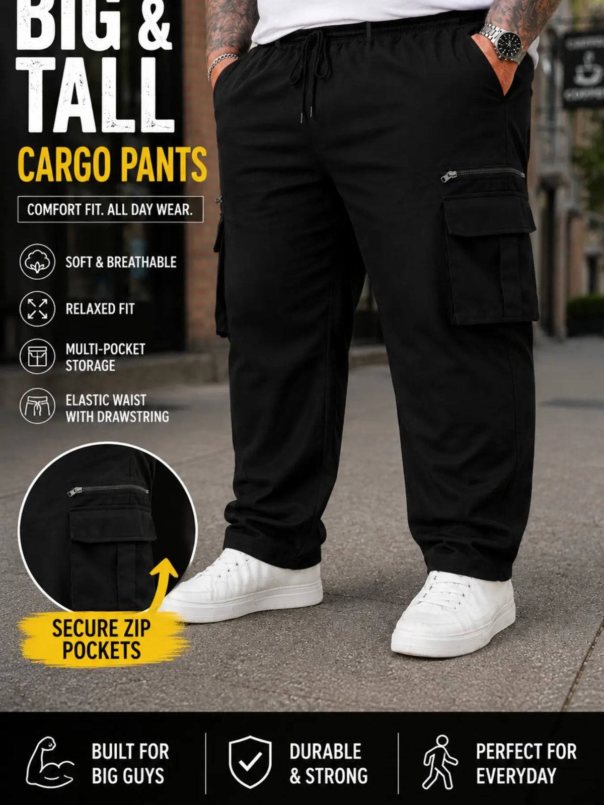 Men's Plus Size Casual Straight Leg Cargo Trouser Pants with Multiple Pockets, Comfortable & Durable for Daily Wear & Outdoor Activities Multi Pocket Trousers