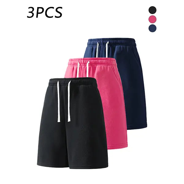 3-pack men’s summer casual shorts, elastic waistband, loose straight fit, comfortable breathable fabric