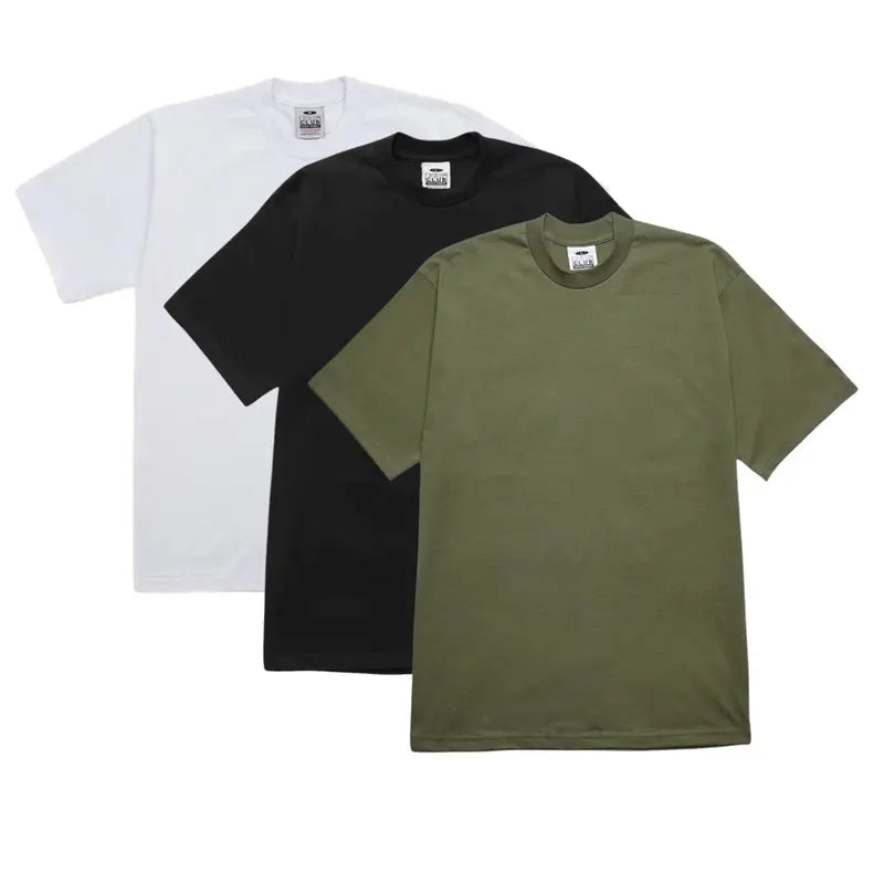 Pro Club 3-Pack Men's Thick Cotton Crew Neck Short Sleeve Tops, Casual Plain Classic Collar Day T-Shirts