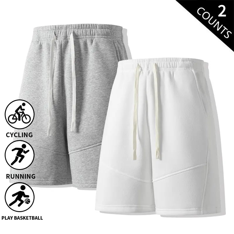 Men's Basic Minimalist Retro 2-Pack Cotton Shorts - Elastic Drawstring, Loose-Fit Comfortable Casual Shorts for Dad's Everyday Wear