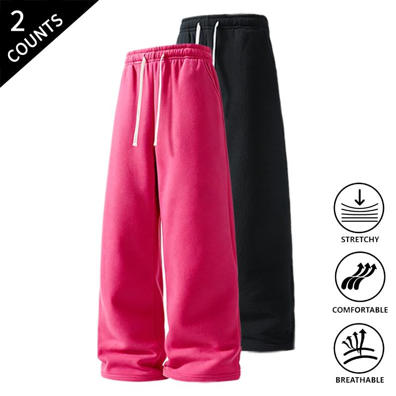 Men’s 2-Pack Baggy Polyester Sweatpants - Drawstring Waist Adapts to Your Fit, Mid-Waist, Loose-Fit, Plain, Stylish, Soft, Breathable, Streetwear Look, Easy Vibe, Athletic Casual Pants for Summer (2-Pack Value for Backup Casual Days)