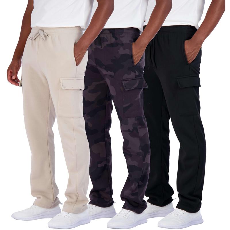 Real Essentials 3 Pack: Men's Tech Fleece Open Bottom Cargo Sweatpants with Pockets (Available In Big & Tall)