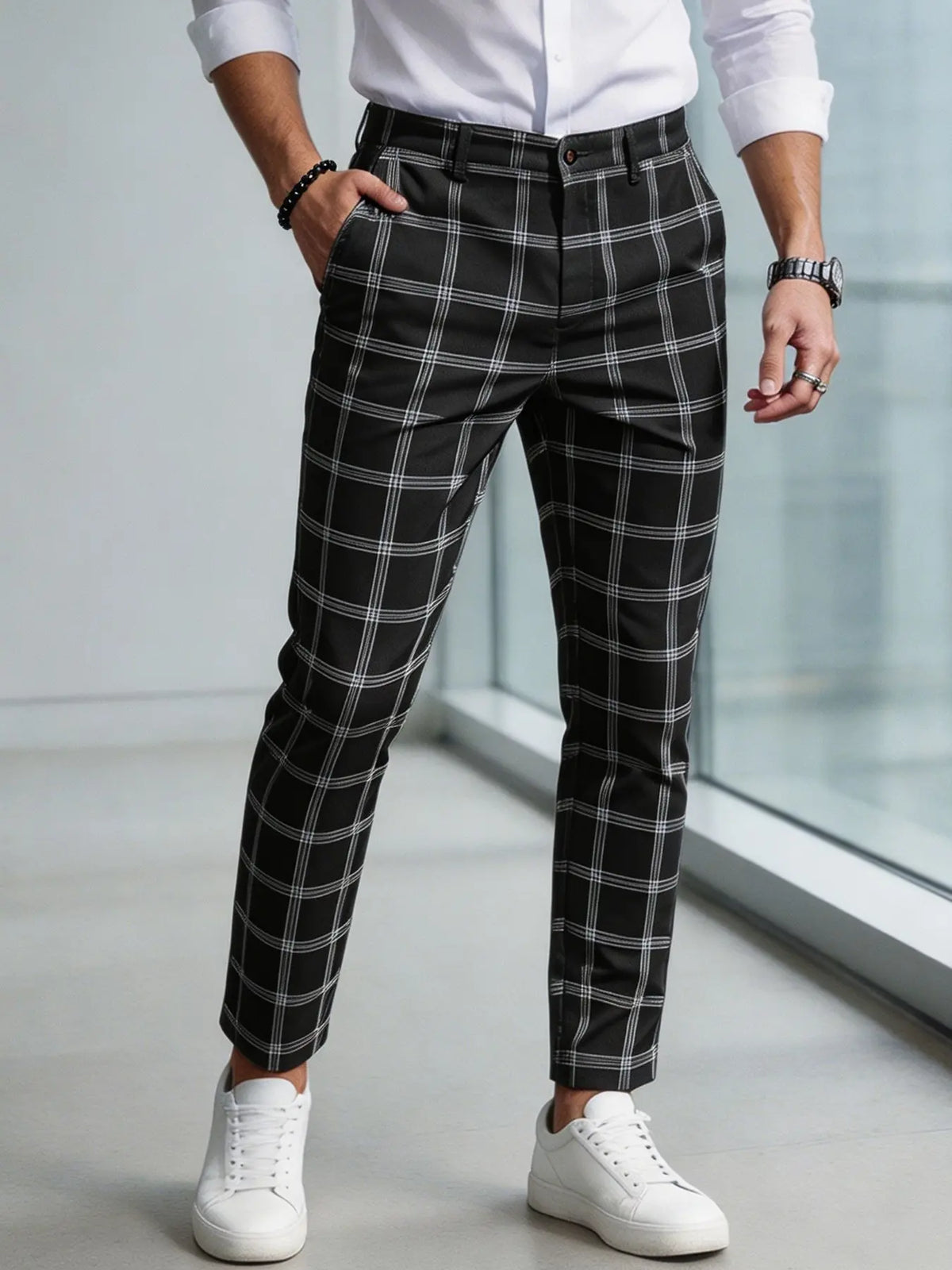 Men's Plaid Checked Suit Pants, Business Casual Slim-Fitting Long Pants, Versatile Office Wear, All-Season Fashionable Trousers, Casual Slacks, Casual Work Pant