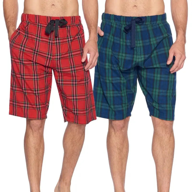 Ashford & Brooks Men's 2-Pack Comfy Cotton-Polyester Sleep Shorts - Roomy Fit, Moisture-Wick, Contrast Ribbon, Pockets, Drawstring, Adjustable Bottom Men's Shorts, All-Season Nightwear Pants & Casual Loungewear (Great for Father’s Day, Birthdays)