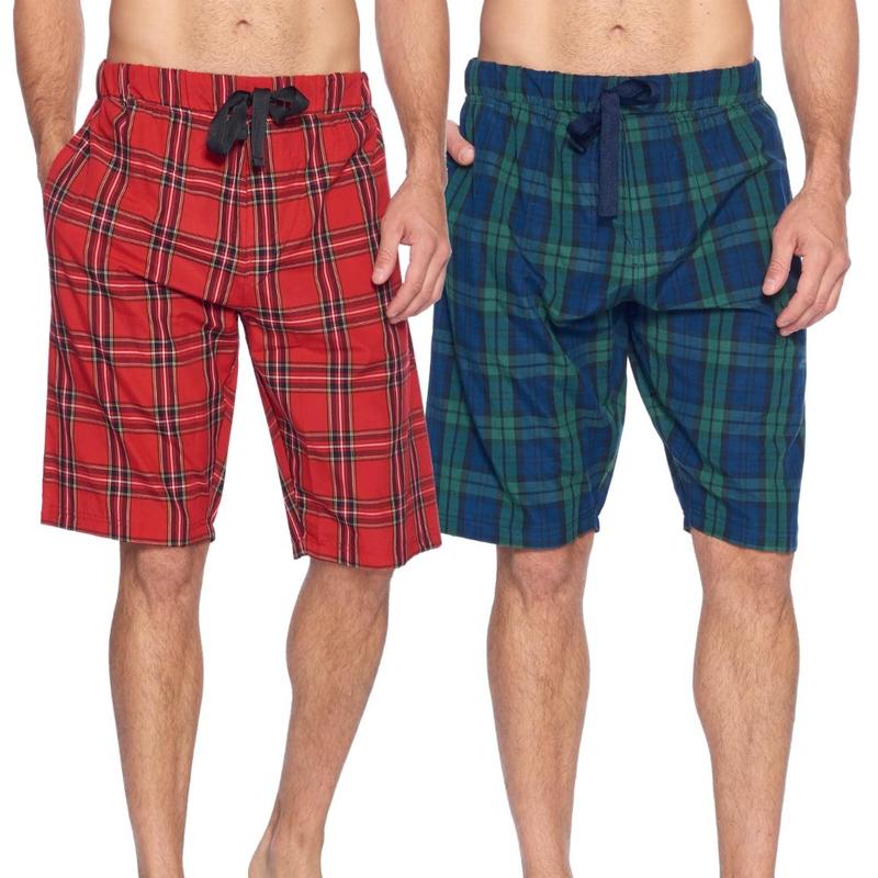 Ashford & Brooks Men's 2-Pack Comfy Cotton-Polyester Sleep Shorts - Roomy Fit, Moisture-Wick, Contrast Ribbon, Pockets, Drawstring, Adjustable Bottom Men's Shorts, All-Season Nightwear Pants & Casual Loungewear (Great for Father’s Day, Birthdays)